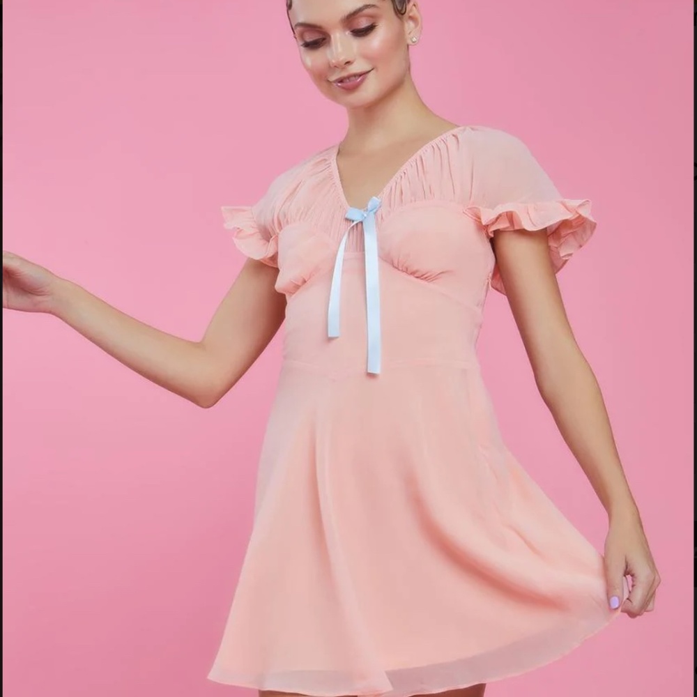Dolls Kill Peach Flow Moment Chiffon  Mini Dress- Holiday Dress